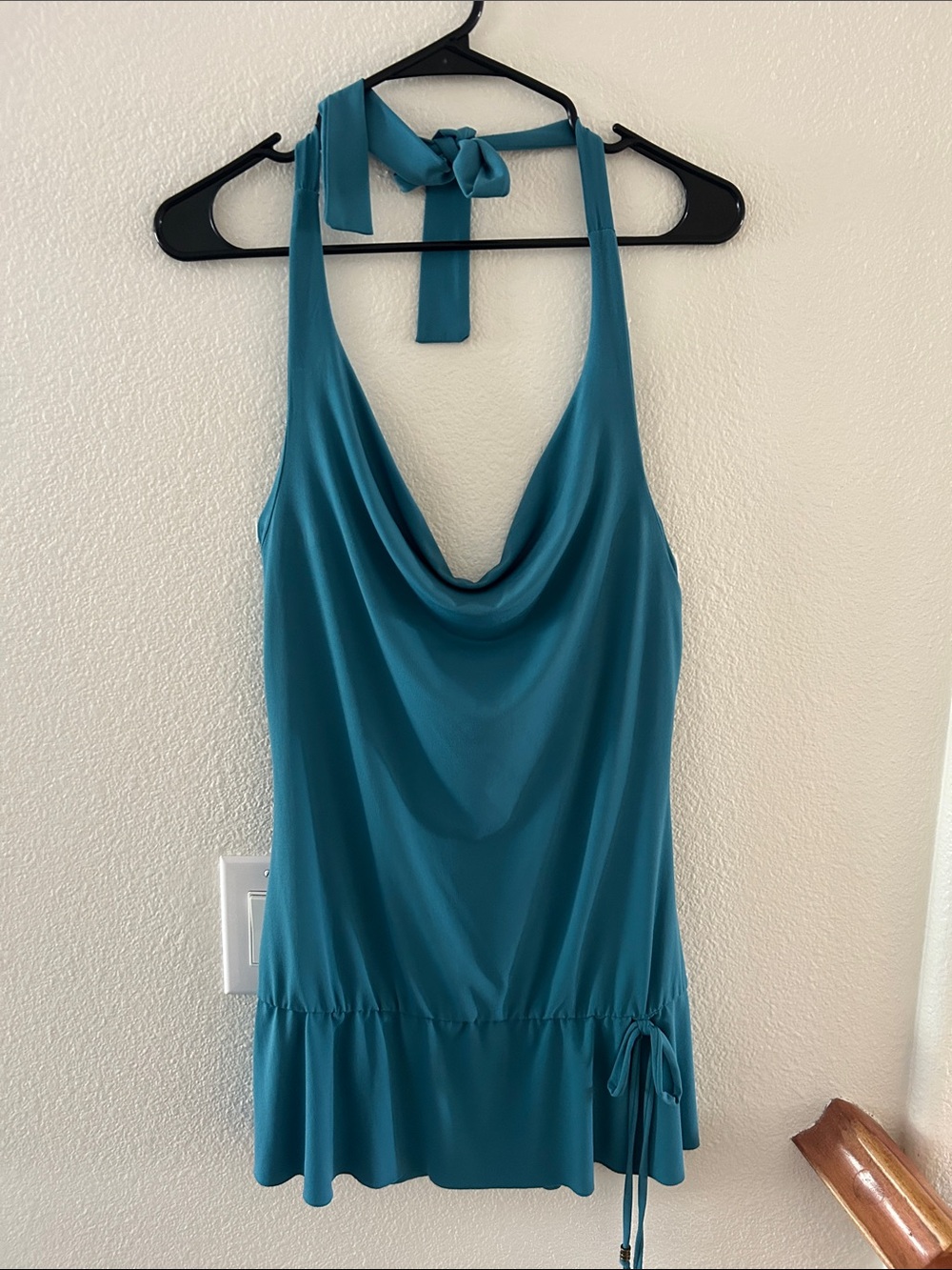 Teal Cowl Neck Halter Tank Top